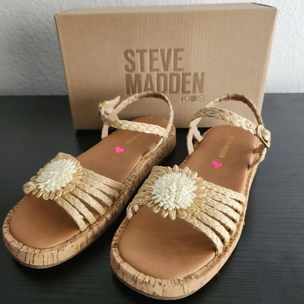 Steve Madden Kids Girls JGRADYY Tan Braided Slingback Sandals Size 3